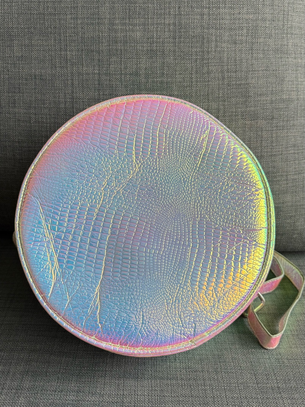 Iridescent Holographic Round Backpack - Rainbow Croc Texture